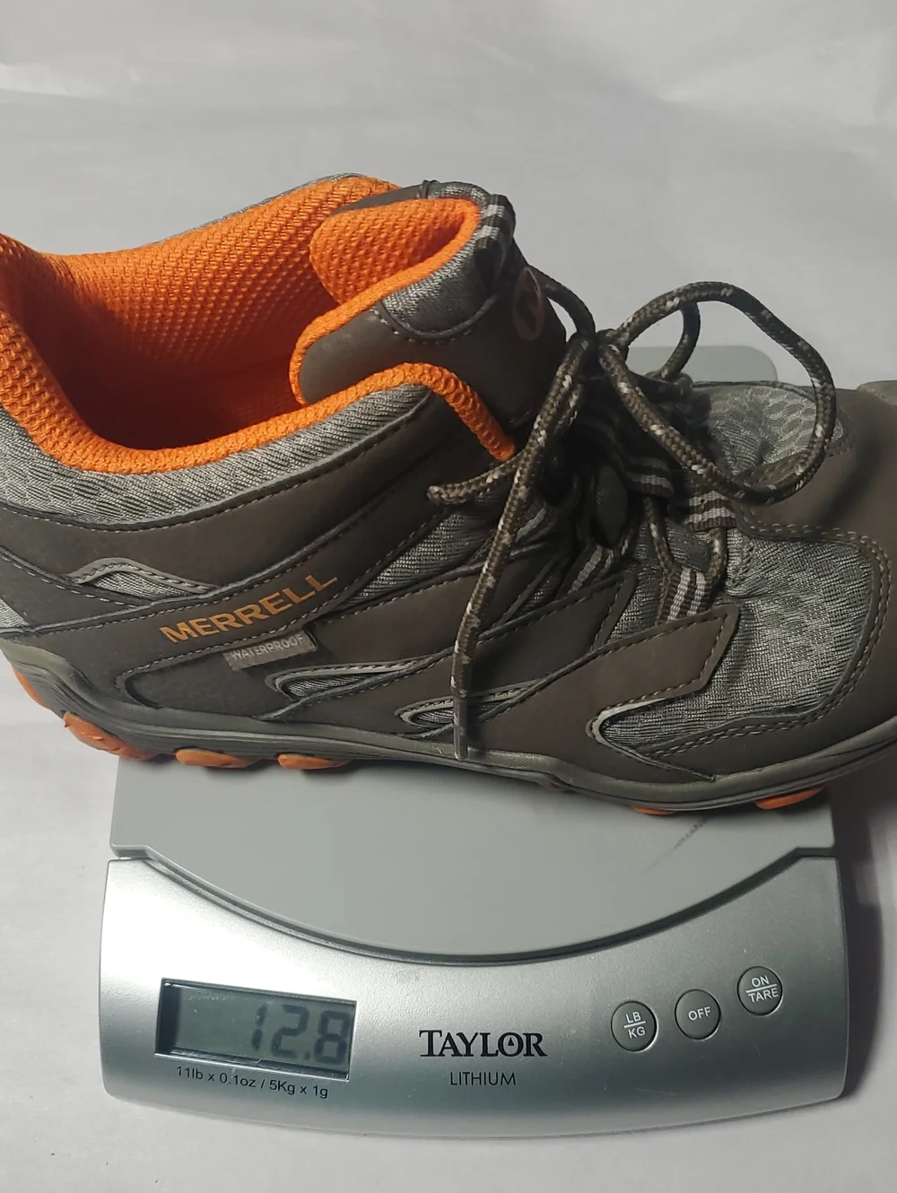 Merrell Chameleon 7 Mid Lace-Up Waterproof Kids' Gray and Orange Trail Boot 3